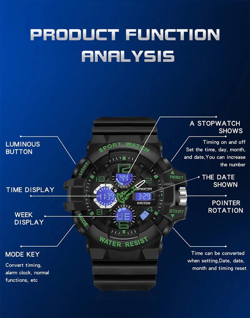 Sanda Dual Display Wristwatch - Model 3168