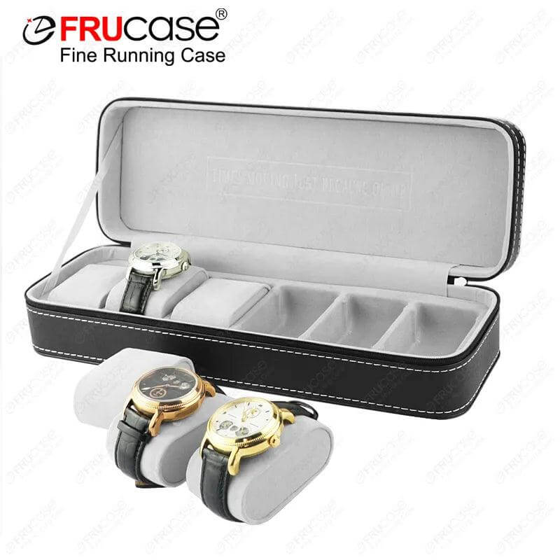 FRUCASE Black Watch Box 6 Grids Leather