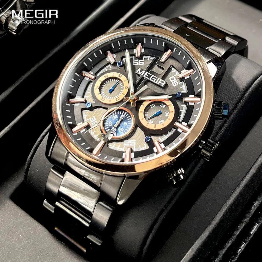 MEGIR Quartz Wristwatch - Model MS2220G-BK-1NO