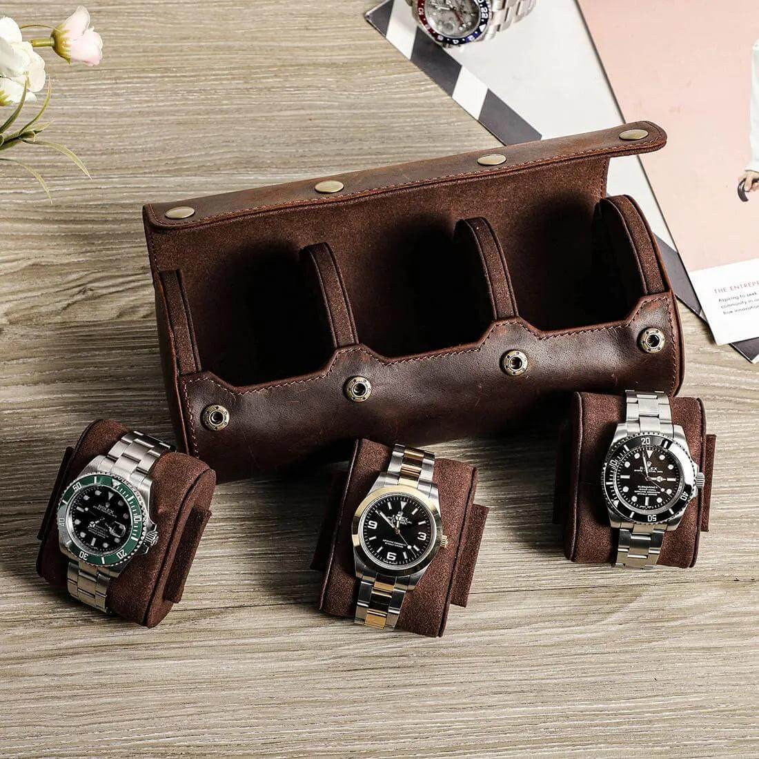 Luxury 1/2/3 Slots Watch Roll Box Leather Watch Case