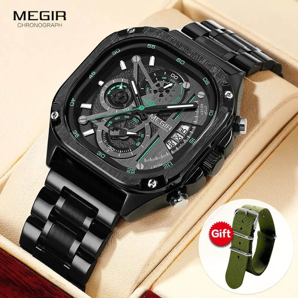 MEGIR Square Quartz Wristwatch - Model MS2217G-BK-1N9