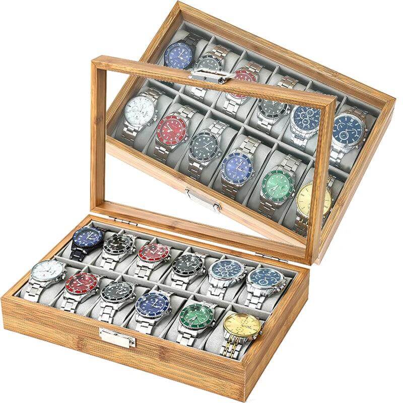 3/6/10/12 Slots Wooden Watch Collection Box Case