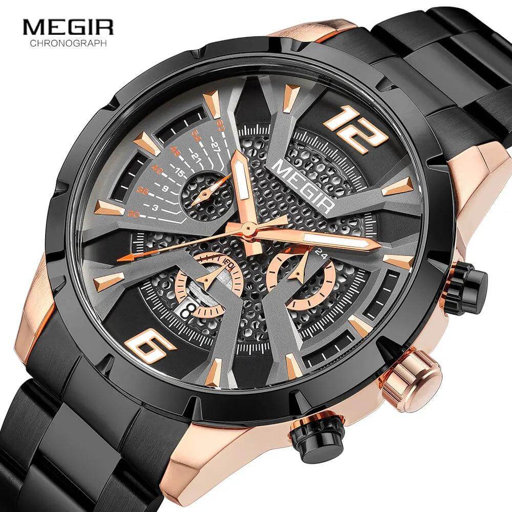 MEGIR Quartz Wristwatch - Model MS2221G-BK-1N0